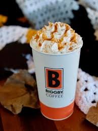 Cup, Whipped Cream, Juice, Ice Cream. Text: BIGGBY COFFEE