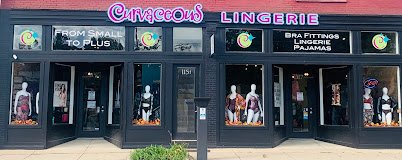 Shop, Boutique, Shopping Mall, Window Display. Text: LINGERIE FROM SMALL LINGERIE TO PLUS PAJAMAS