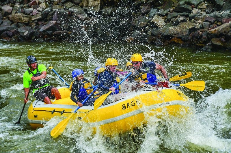 Helmet, Lifejacket, Vest, Rafting. Text: SAGA