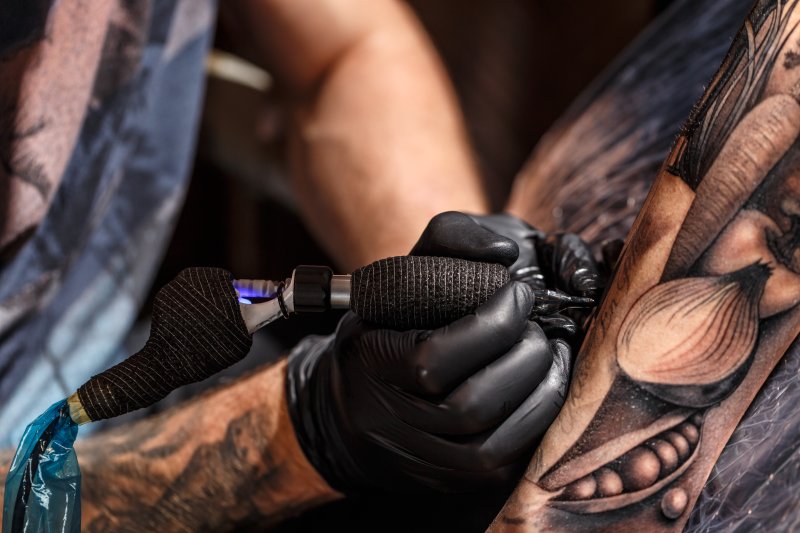 Skin, Tattoo, Finger, Glove.