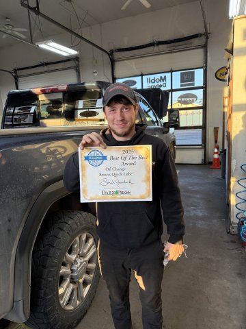 Photography, Portrait, Spoke, Hat. Text: lidoM PENNZOIL 2025 DAILY PRESS Best Of The Best CHOICE Award Oil Change Brian's Quick Lube DAILY PRESS