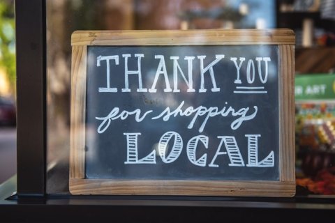 Blackboard, Text, Shop, Sign. Text: THANK YOU LOCAL