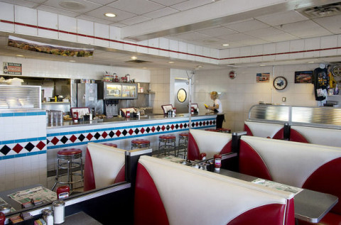 Indoors, Restaurant, Diner, Cafeteria.