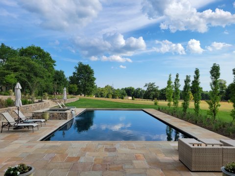 Walkway, Scenery, Flagstone, Pool.