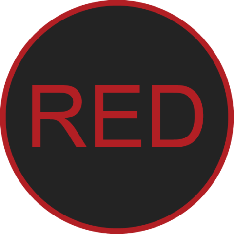 Logo, Disk, Symbol, Sign. Text: RED