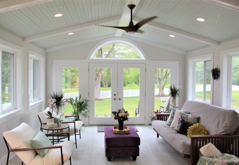 Ceiling Fan, Couch, Table, Coffee Table.