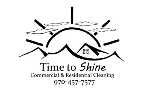 Logo, Cross, Text, Stencil. Text: Time to Shine Commercial &amp; Residential Cleaning 970-457-7577