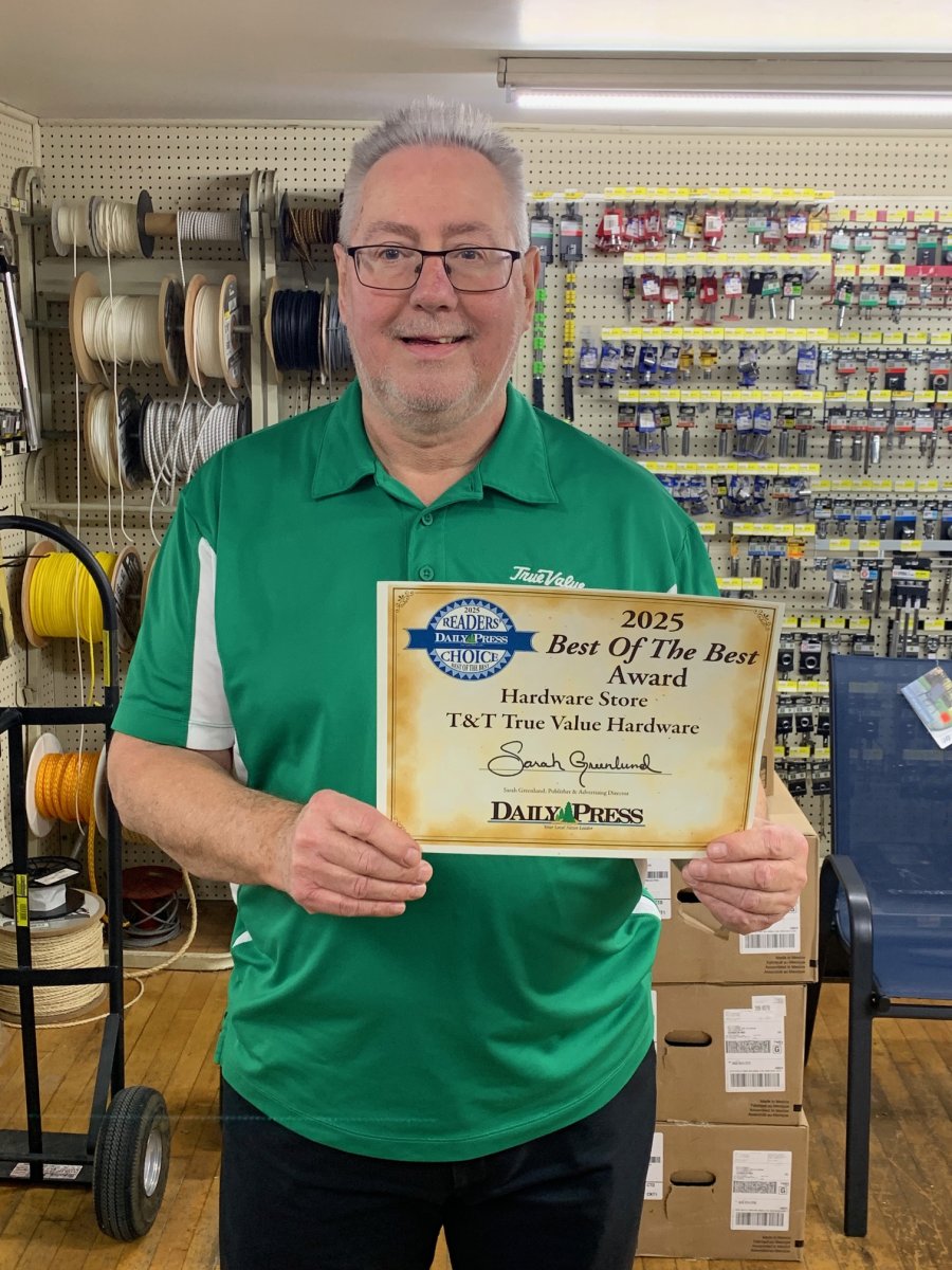 T-Shirt, Photography, Portrait, Shelf. Text: TrueValue 2025 2025 READERS DAILY PRESS Best Of The Best CHOICE Award Hardware Store T&amp;T True Value Hardware Sarah Greenland Publisher Advertising Director DAILY PRESS