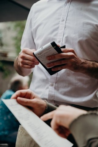 Text, Receipt, Man, Person.