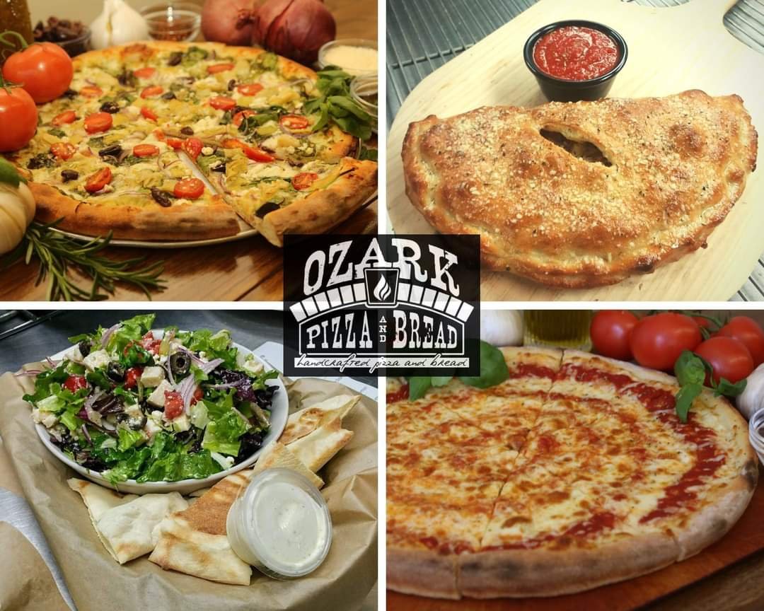 Food, Lunch, Pizza, Bread. Text: OZARK BREAD PIZZA handcrafted pizza and bread