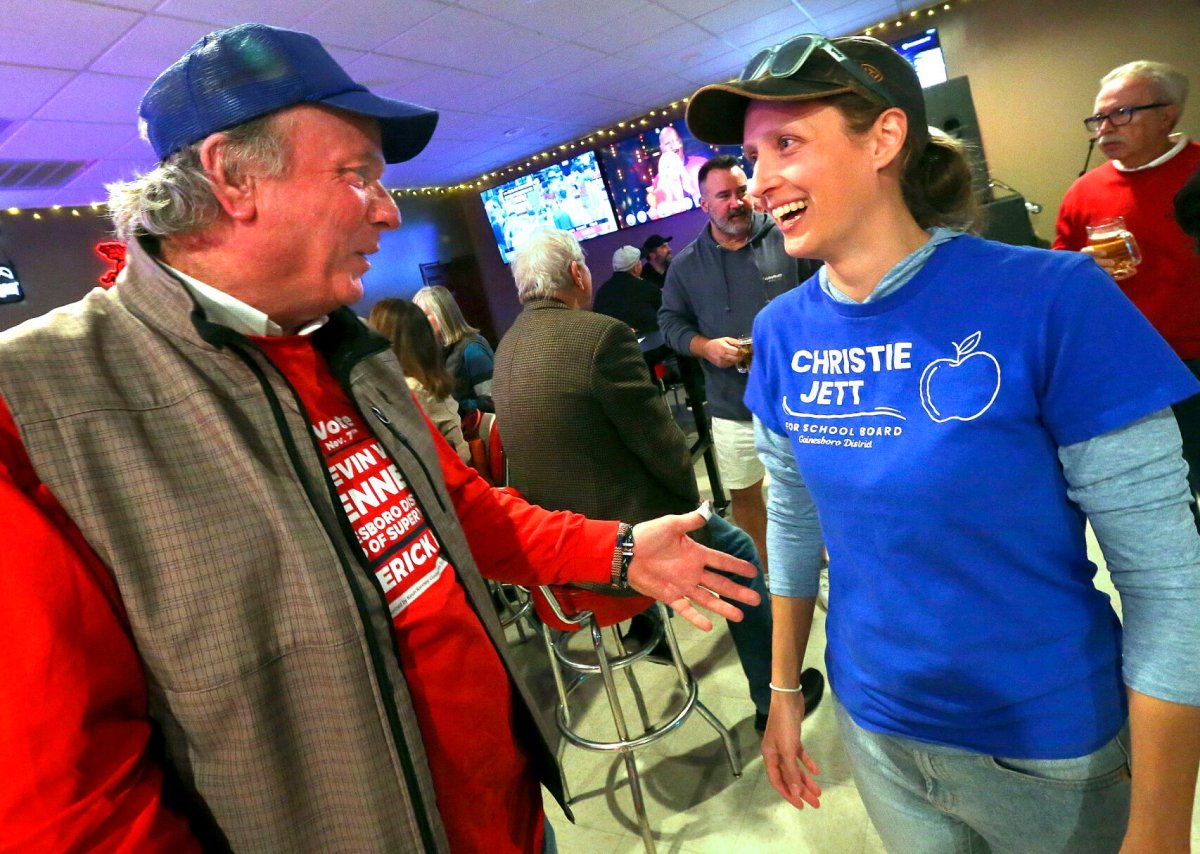 Baseball Cap, Cap, Hat, T-Shirt. Text: Vote CHRISTIE ENNE JETT SBORO DIS OF SUPER FOR SCHOOL BOARD Gainesboro Distrid ERICK