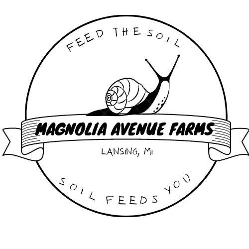 Animal, Invertebrate, Snail, Hardhat. Text: FEED THE SOIL MAGNOLIA AVENUE FARMS LANSING, MI SOIL FEEDS YOU