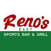 Logo, Ketchup, Text, Symbol. Text: Reno&#039;s EAST SPORTS BAR &amp; GRILL