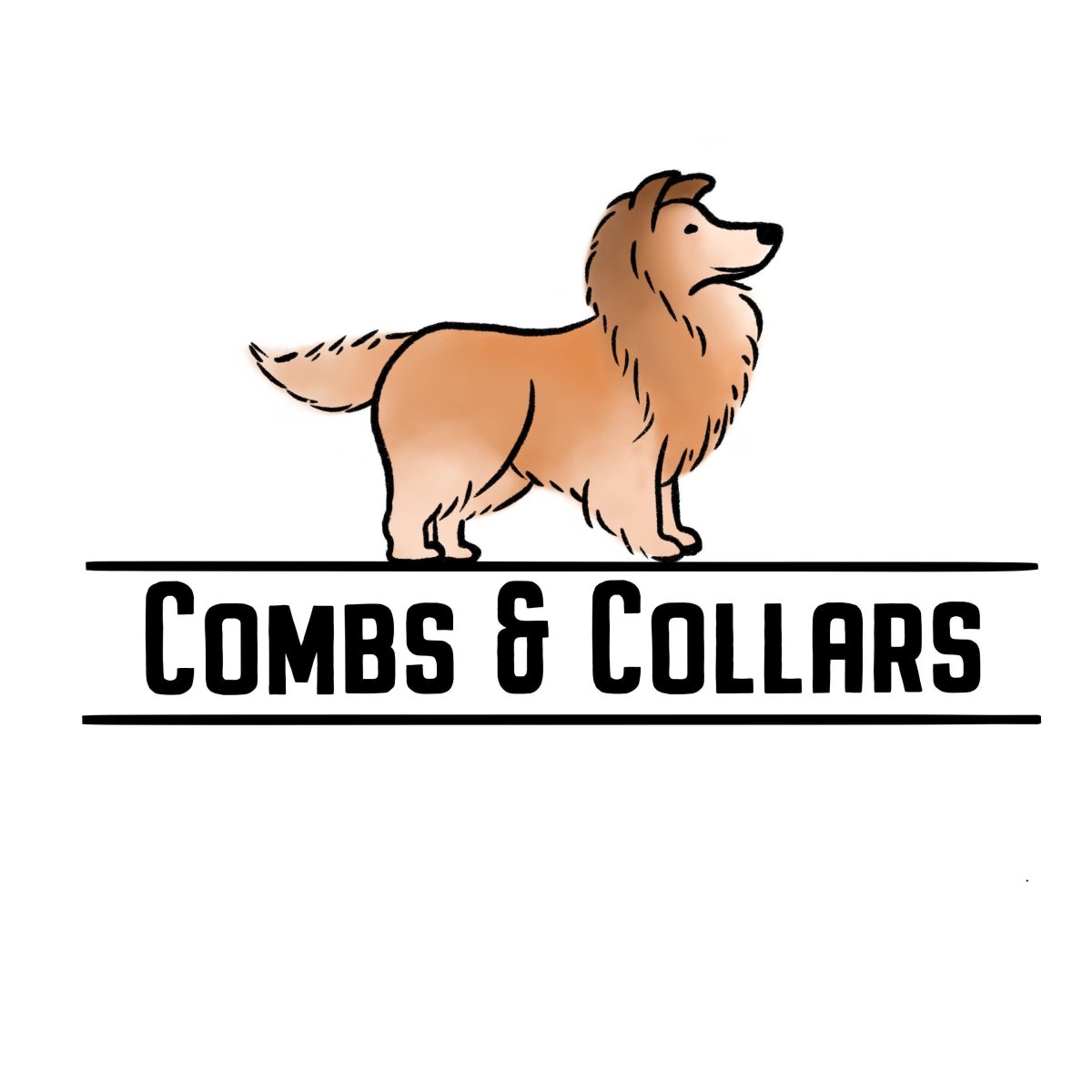 Canine, Dog, Golden Retriever, Logo. Text: COMBS &amp; COLLARS