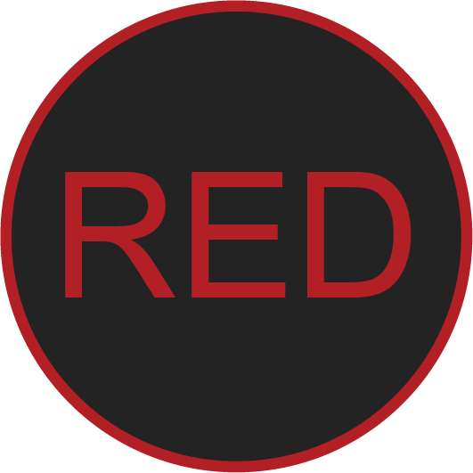 Logo, Disk, Symbol, Sign. Text: RED