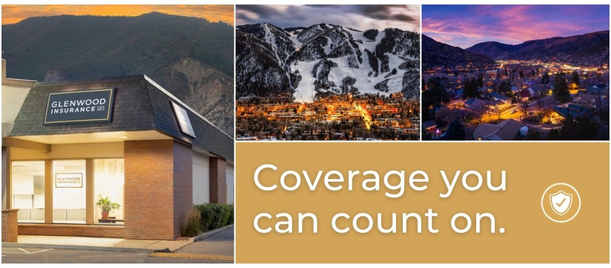 Hotel, Peak, City, Resort. Text: GLENWOOD 1911 SINCE INSURANCE GLENWOOD Coverage you can count on.
