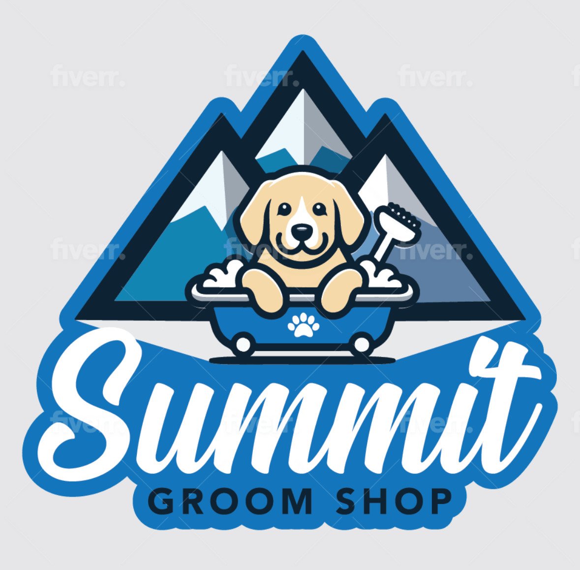 Canine, Dog, Car, Logo. Text: fiverr. fiverr. fiverr. Summit GROOM SHOP